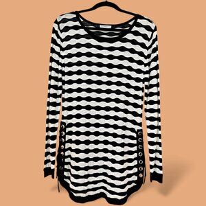 KATHERINE BARCLAY Montreal Black & White Striped Top, Women's M, NWOT